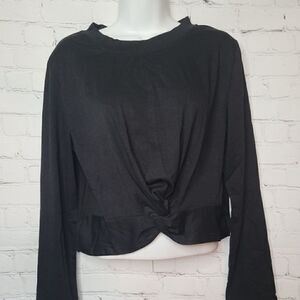 Women's Long Sleeves Front Knot Crop Top XL